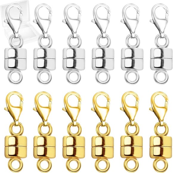 Elegant Magnetic Necklace Clasp Set - 12 Brass Lobster Clasps in Gold & Silver - Picture 1 of 6